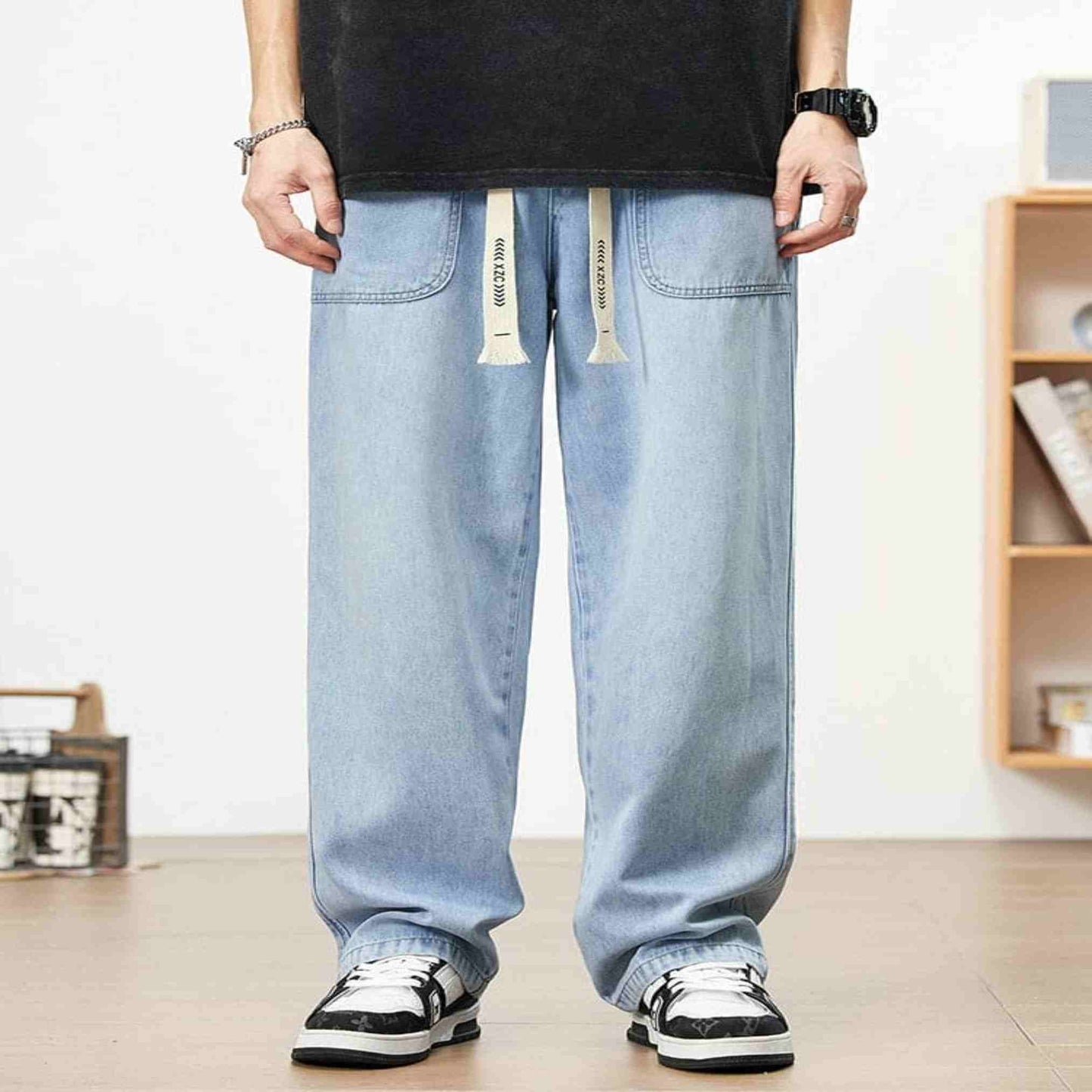 Men's Drawstring Baggy Jeans