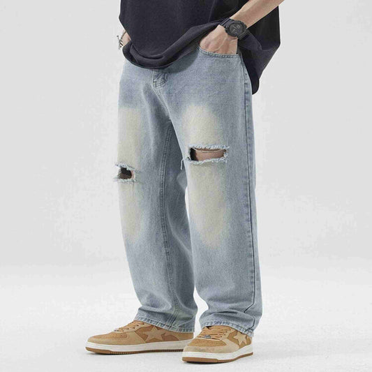 Baggy jeans voor heren van denim met kniegaten 